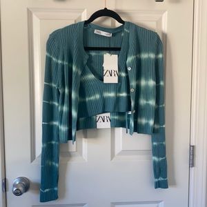 zara crop top and cardigan tie dye set never worn brand new with tags